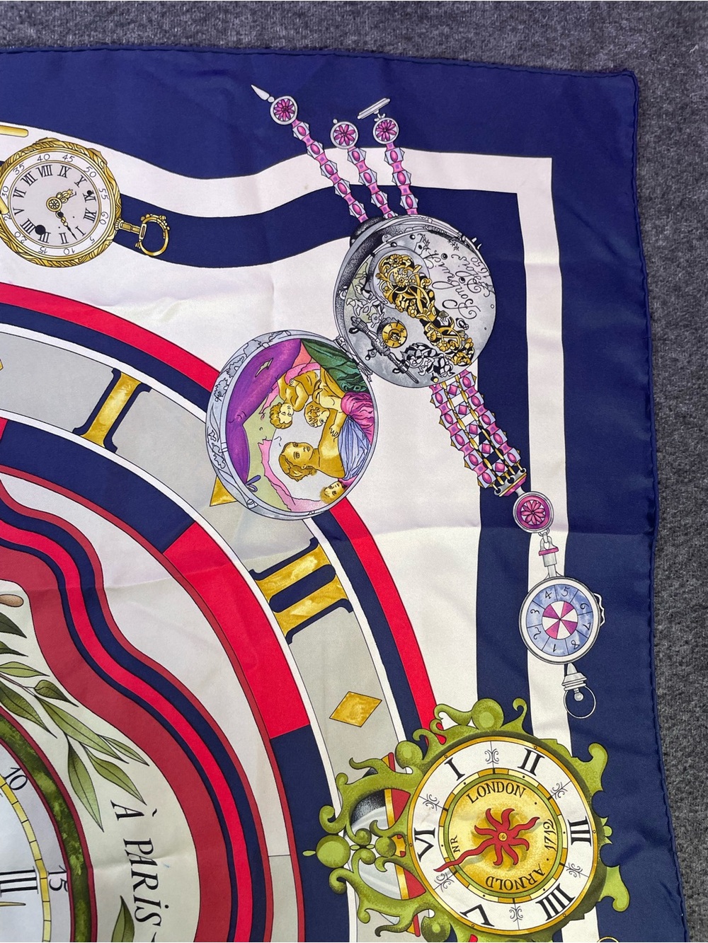 Hermes Multicolor Silk Scarf with Navy, Red, White and Gold Accents - Picture 11 of 16